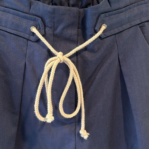 Wishlist Small Navy Blue Pleated Linen Blend Pull On Paper Bag Shorts - Picture 7 of 9